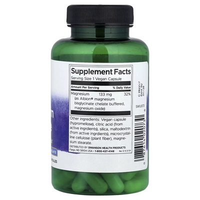 کپسول‌های وگان منیزیم گلیسینات سوآنسان Swanson, Albion®, Magnesium Glycinate