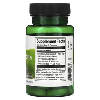 مکمل عصاره آشواغندا استاندارد شده سوآنسان Swanson, Ashwagandha Extract