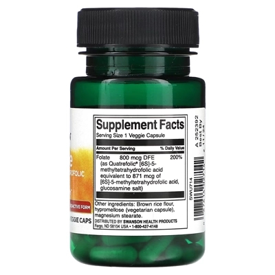 مکمل سوآنسان، فولیت، 5-متیل‌تتراهیدروفولات Swanson, Folate, 5-Methyltetrahydrofolic Acid