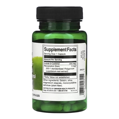 مکمل ایندول-3-کربینول با رسوراترول Indole-3-Carbinol with Resveratrol (200 میلی‌گرم)، 60 عددی