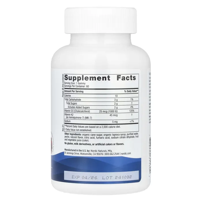 پاستیل ویتامین D3 و K2 نوردیک نچورالز Vitamin D3 + K2 Gummies Nordic Naturals