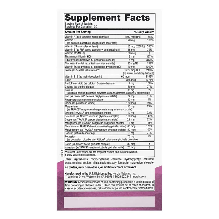 قرص پریناتال مولتی ویتامین نردیک نچرالز Prenatal Multivitamin Nordic Naturals