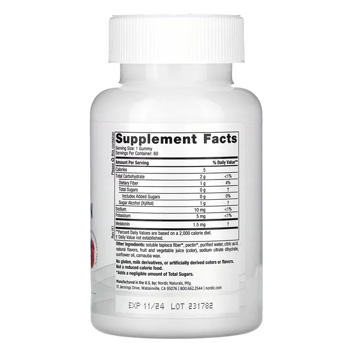 پاستیل ملاتونین بدون قند نردیک نچرالزبا طعم تمشک Zero Sugar Melatonin GummiesNordic Naturals،