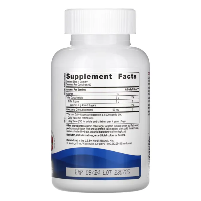 قرص کوآنزیم کیوتن(coq10) نوردیک نچرالز با طعم توت‌فرنگی CoQ10 Gummies Nordic Naturals